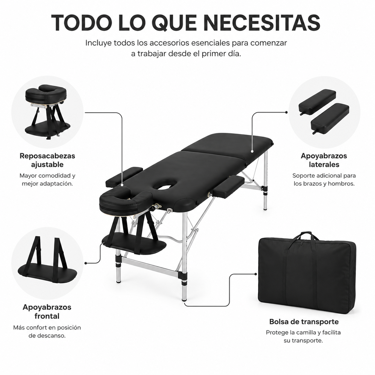 Opvouwbare massagetafel 60 cm, verstelbare hoogte en hoofdsteun, Nix Spa