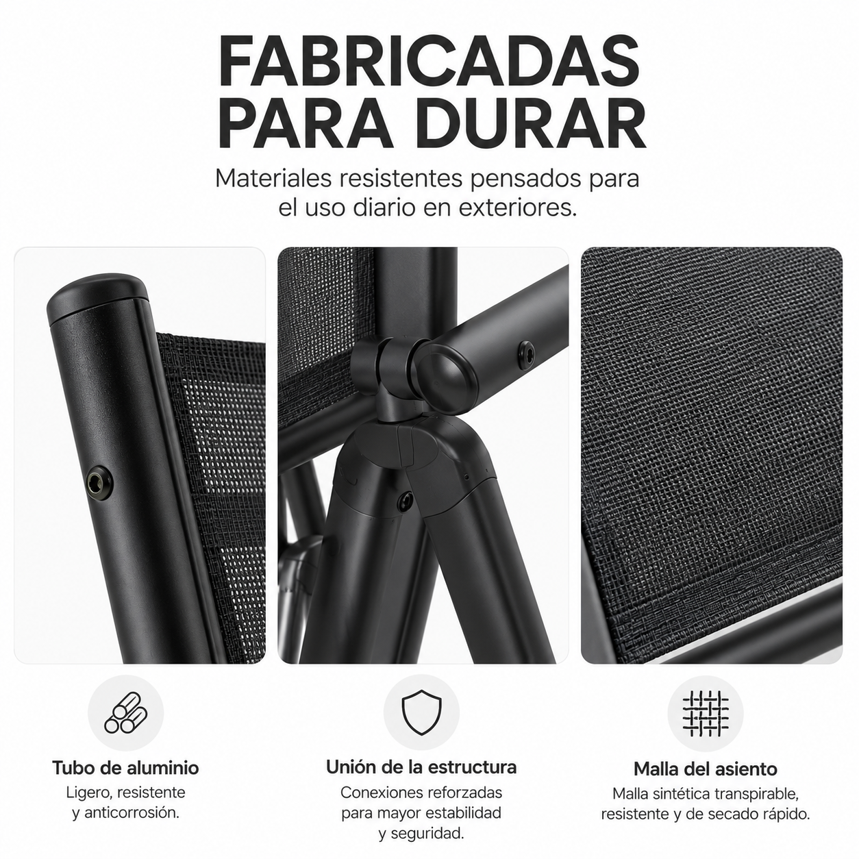 Sillas Plegables De Jardín Pack De 2 Aluminio Antracita Con Asiento Textil