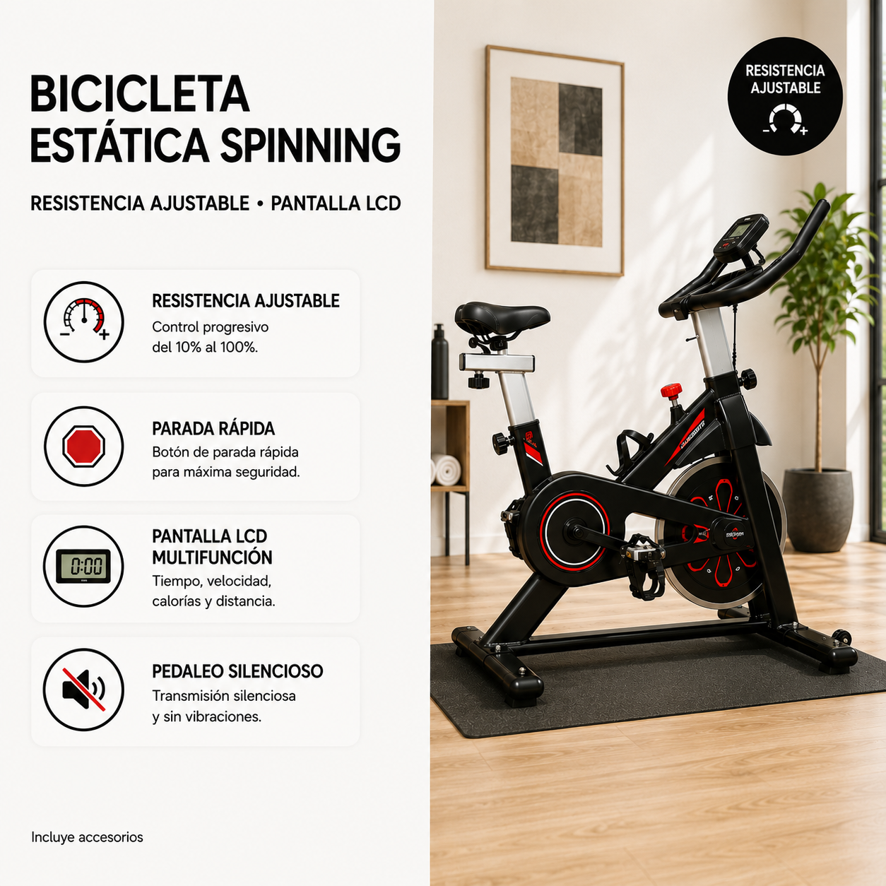 Bicicleta Estática de Spinning com Resistência Ajustável e Ecrã LCD