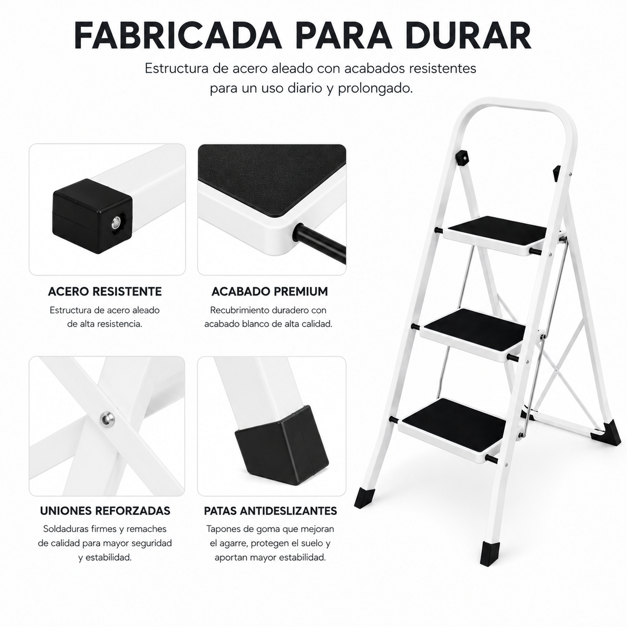 Escada Dobrável com Superfície Antiderrapante de 3 Degraus