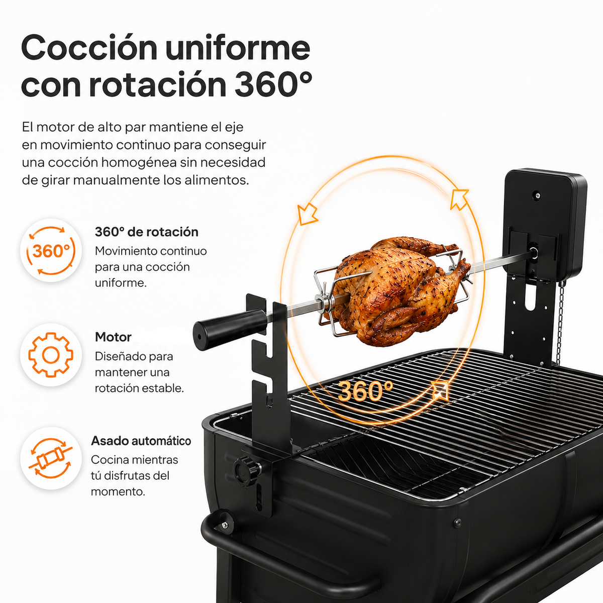 Kit de Assador Giratório para Barbecue com Motor e Eixo Inoxidável