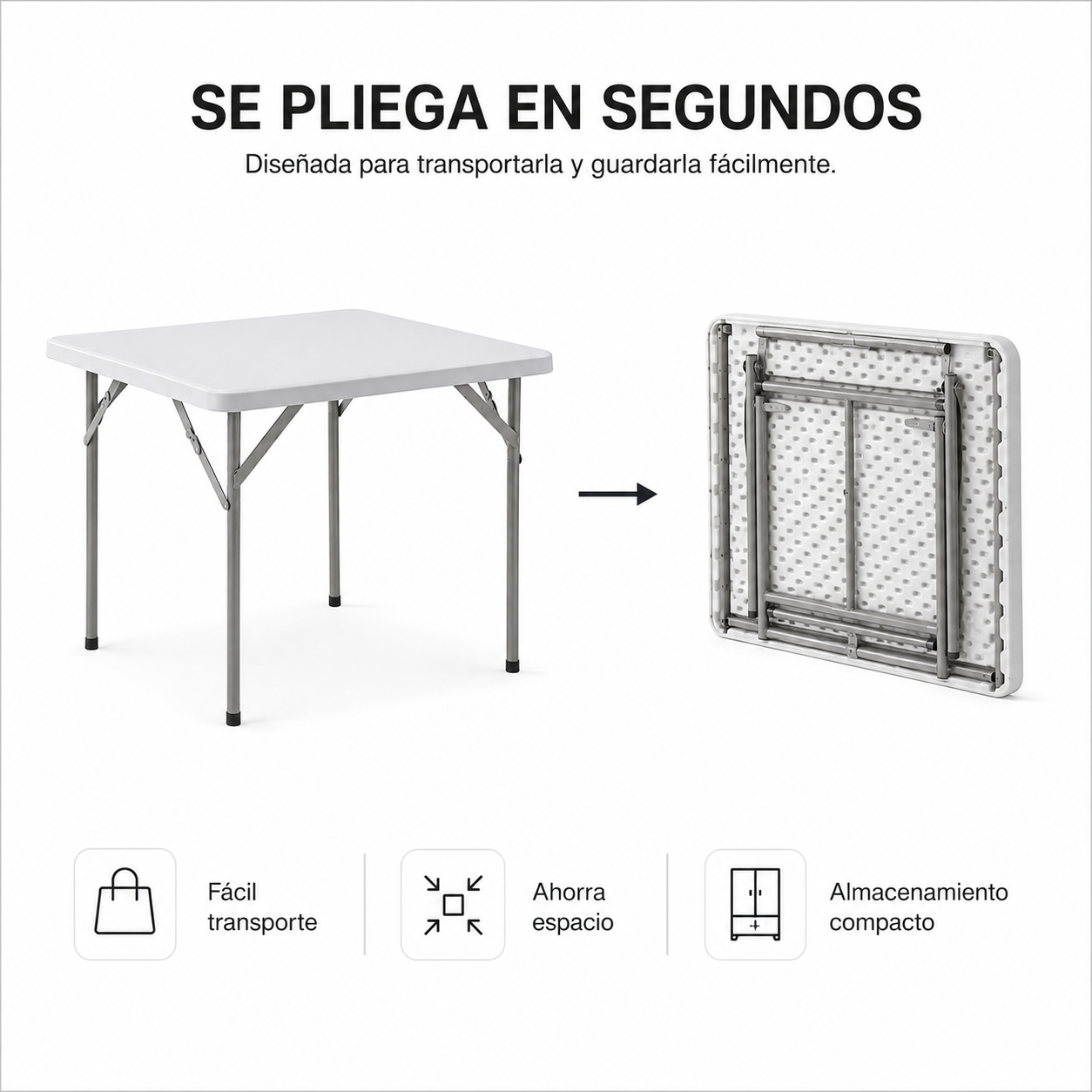 Tavolo Pieghevole Portatile 84x84x74 Cm Bianco