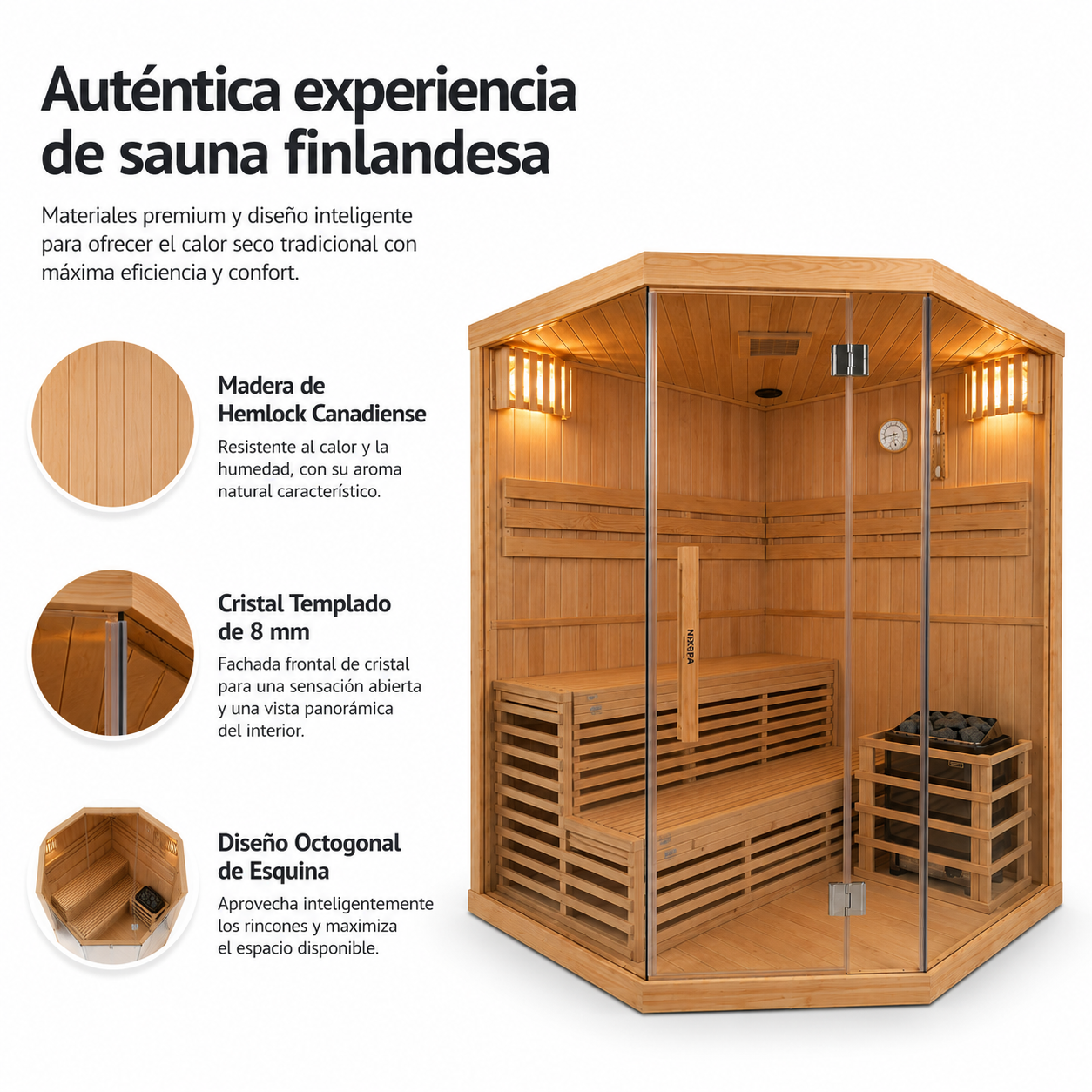 Sauna Finlandesa para casa Esquina 4-5 Personas Hemlock Canadiense