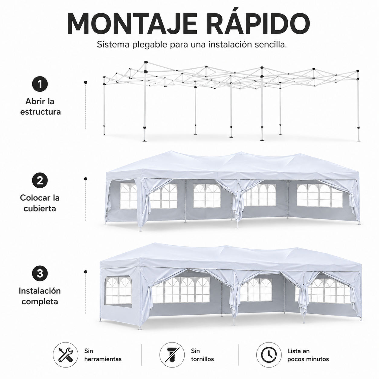 Faltzelt 6x3 m mit 6 Seitenwänden und verstärktem Gestell