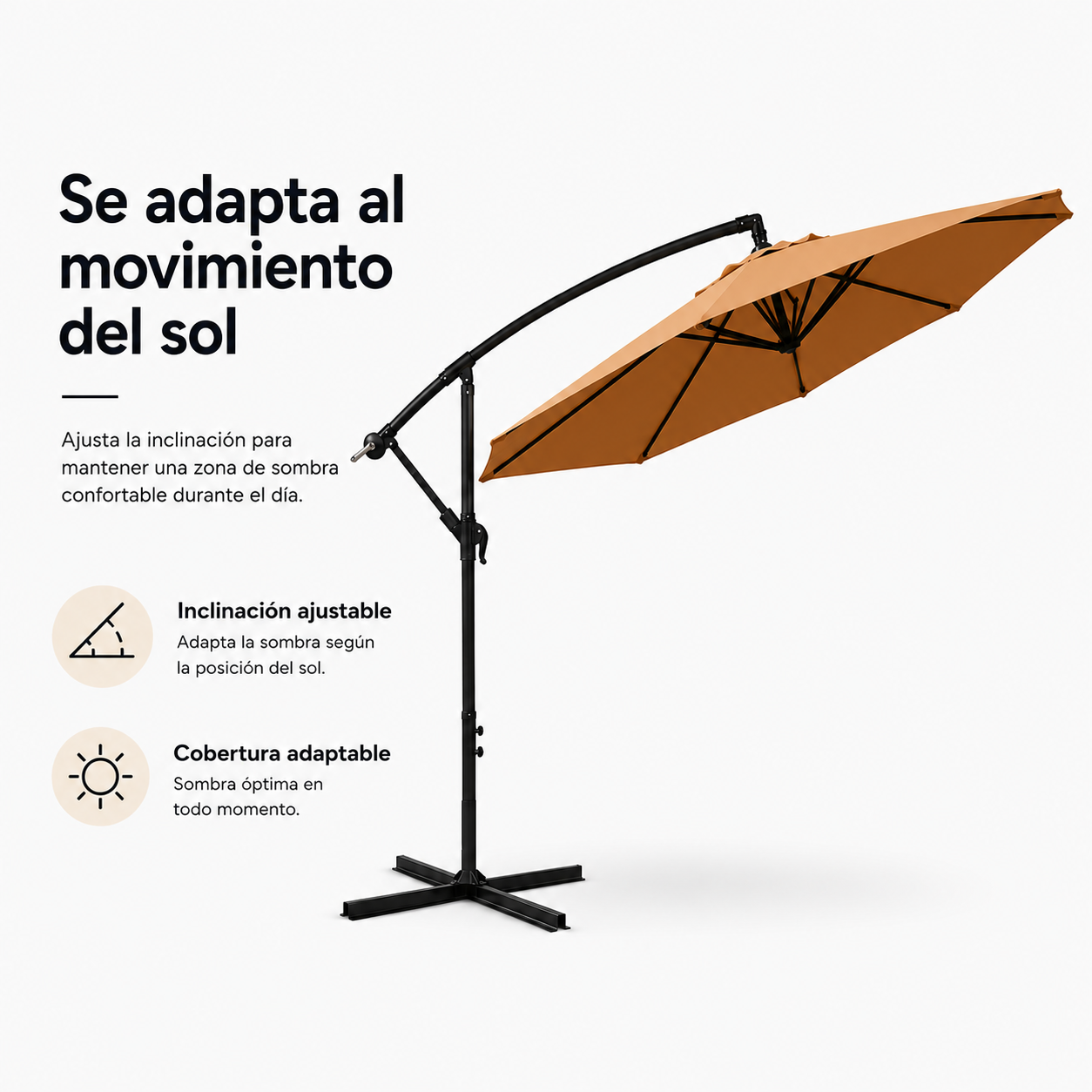 Parasol latéral 3 mètres de jardin inclinable 360° couleur kaki