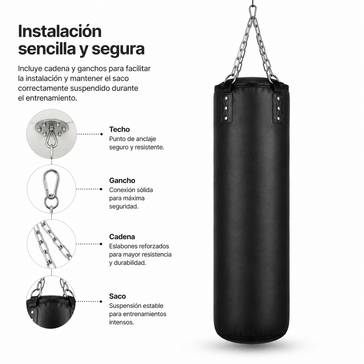 Saco De Boxeo PU 120 Por 40 Cm Cadena Reforzada