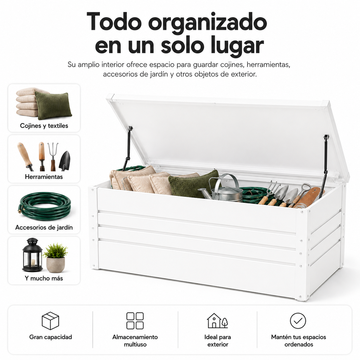 Arcón Metálico Exterior Con Tapa Hidráulica Y Cerradura Para Jardín