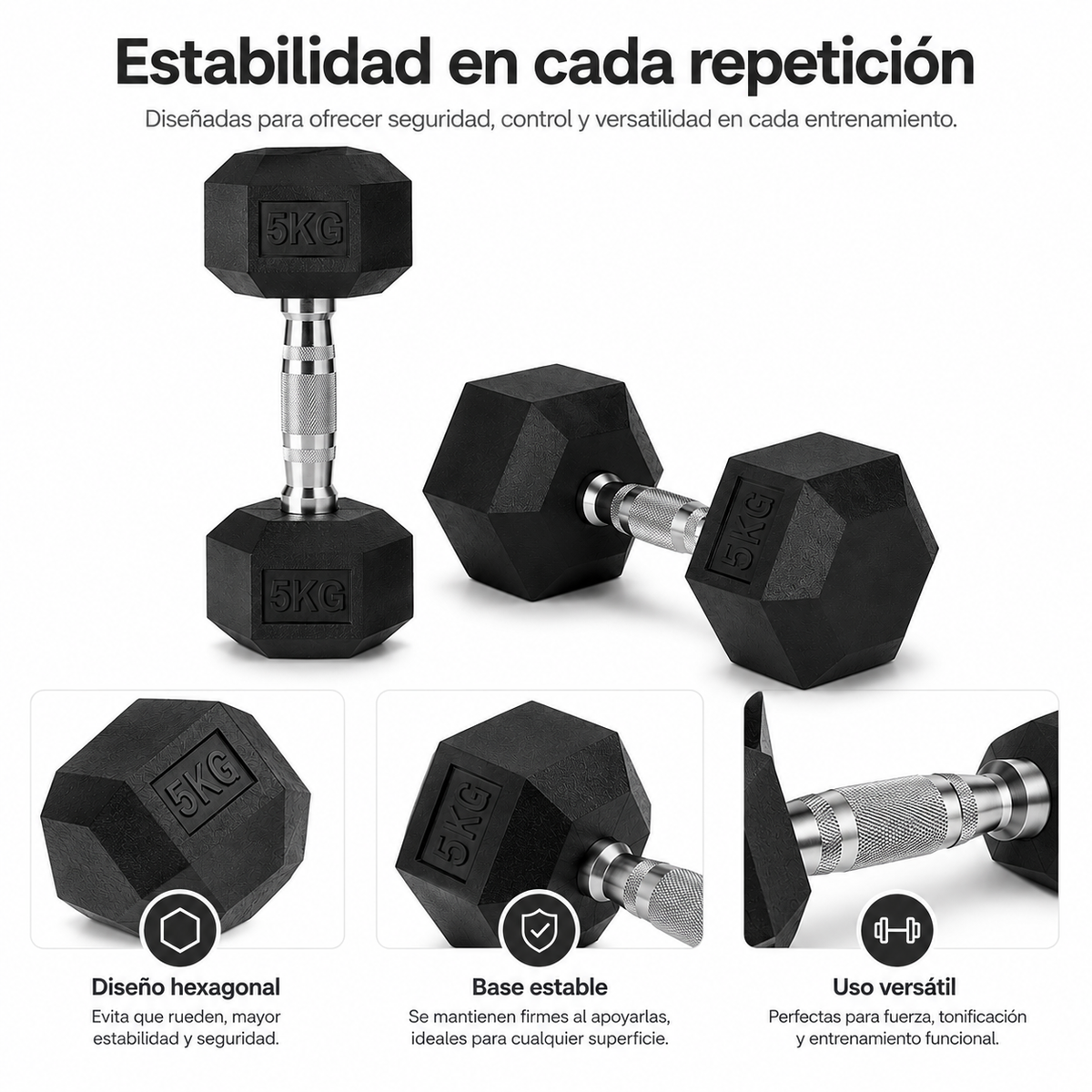 Pack de 2 Mancuernas Hexagonales 5 Kg Agarre Antideslizante