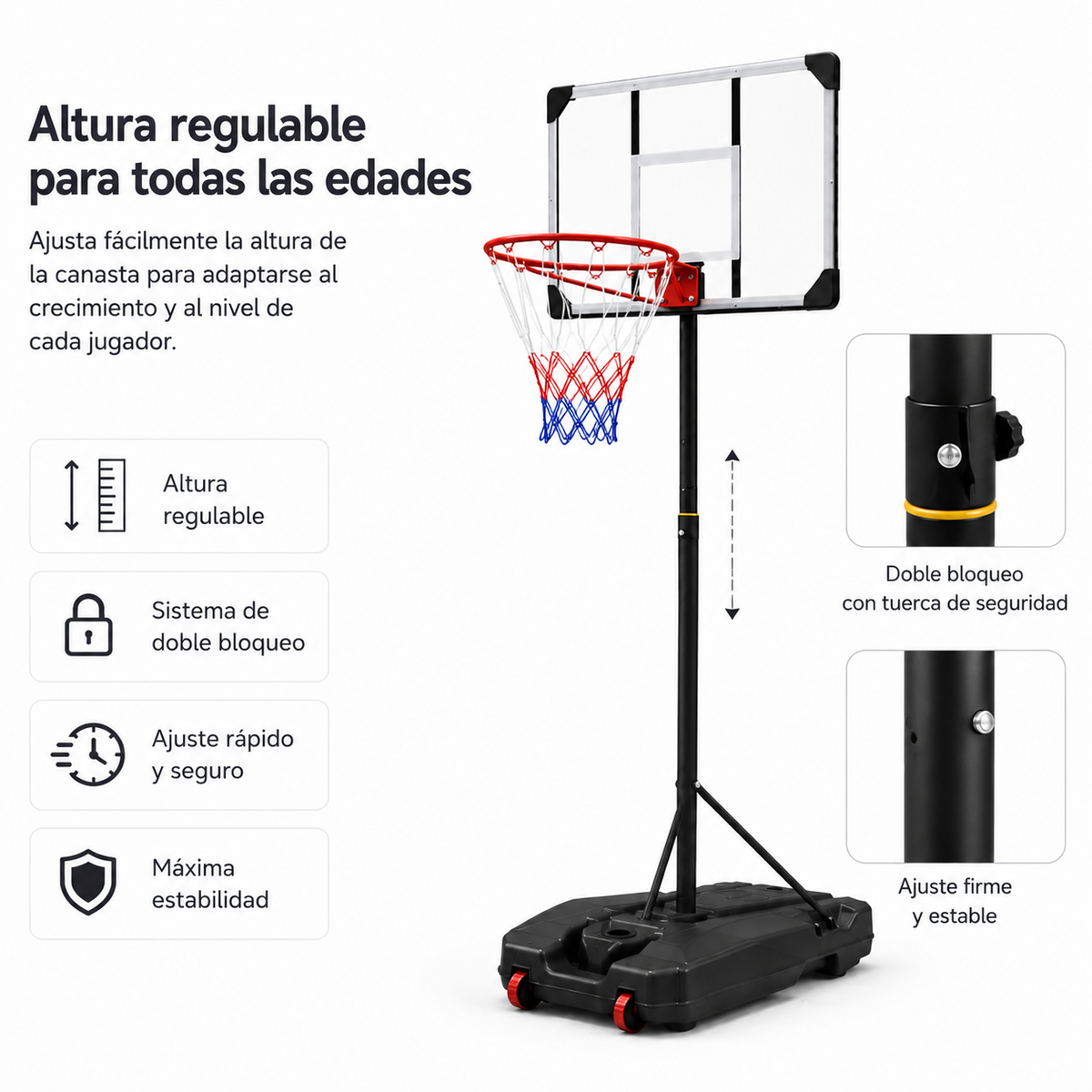 Verstellbarer tragbarer Basketballkorb 1,6-2,1 m mit Rollenbasis