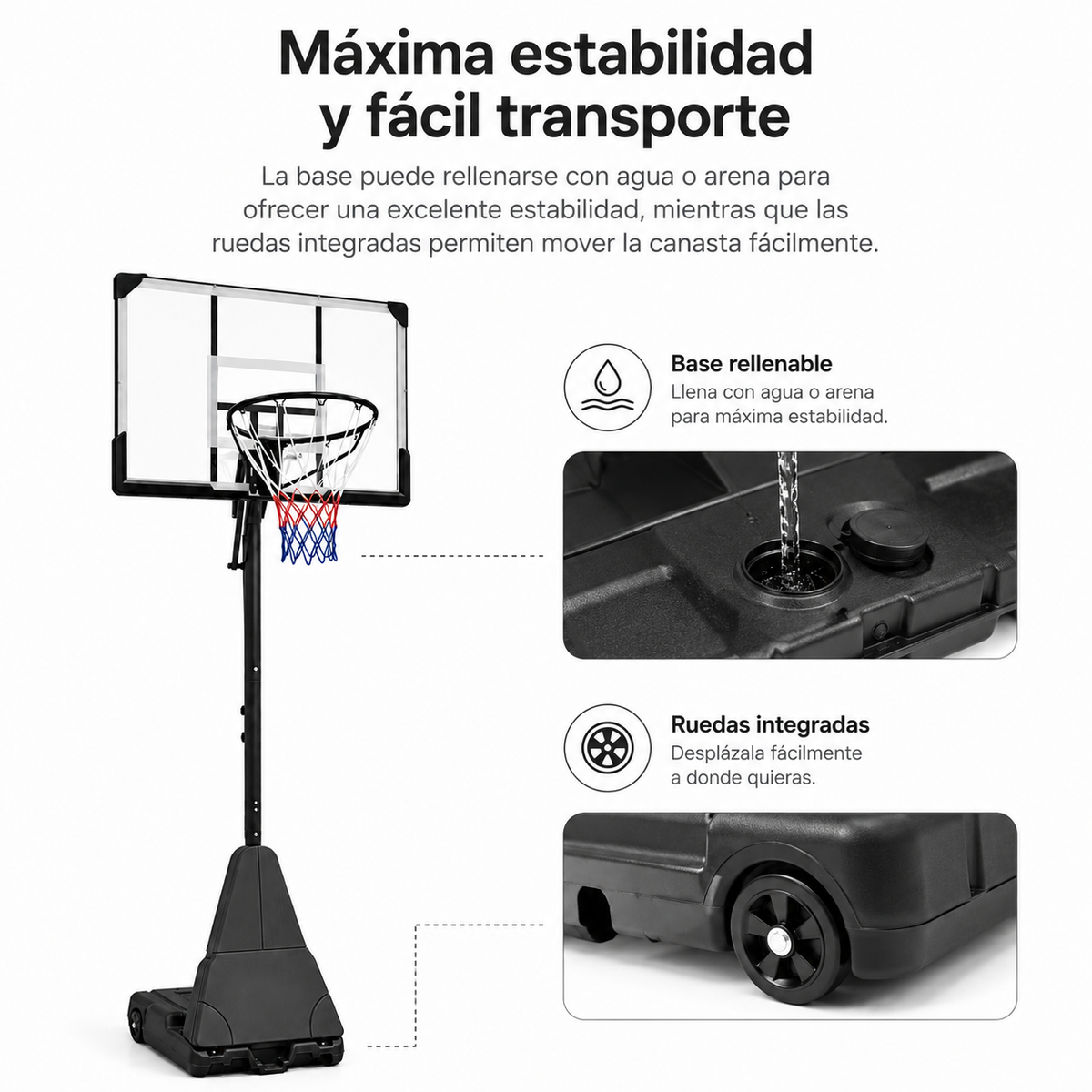 Cesto de Basquetebol Exterior Regulável 2,45-3,1 m com rodas