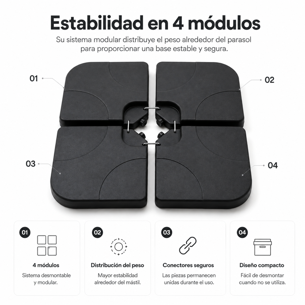 Base Modular Para Sombrilla 4 Piezas Rellenable Negro
