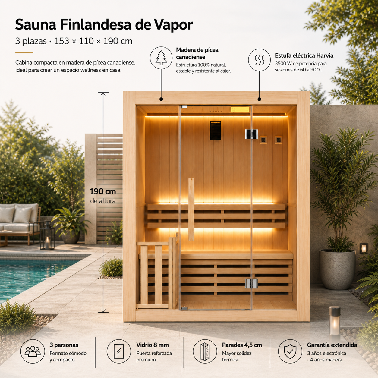 Nix Spa - Sauna tradicional 3 plazas vapor 3,5kW