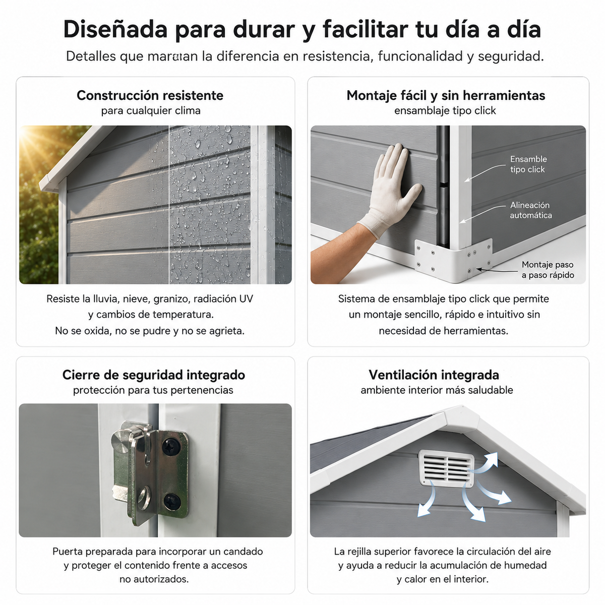 Caseta de jardín XL de resina 6x5" con ventana, doble puerta, ventilación y cierre de seguridad
