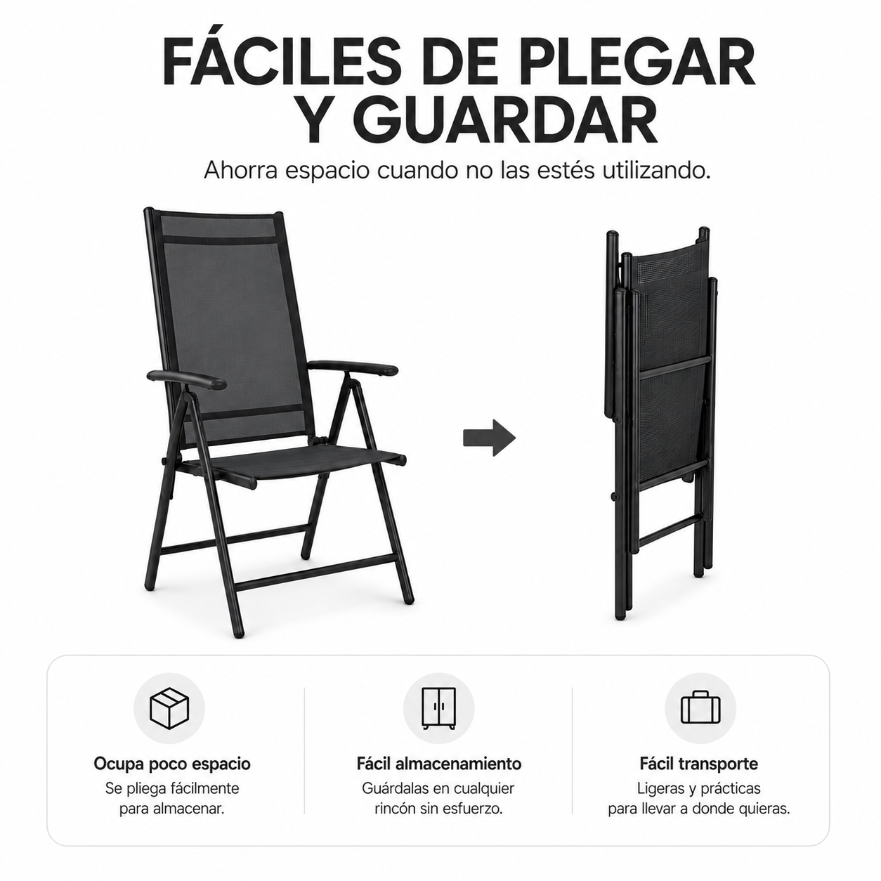 Sillas Plegables De Jardín Pack De 2 Aluminio Antracita Con Asiento Textil