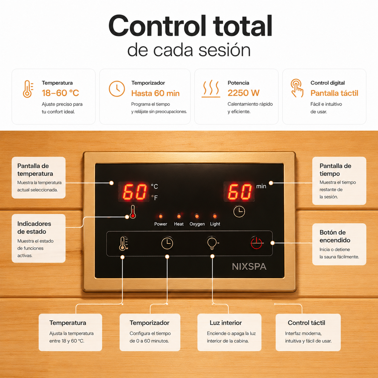 Sauna a infrarossi per casa 3 persone con 6 pannelli, Bluetooth e porta panoramica