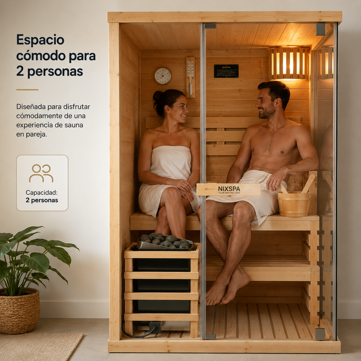 Finse sauna voor thuis, voor 2 personen, van sparrenhout