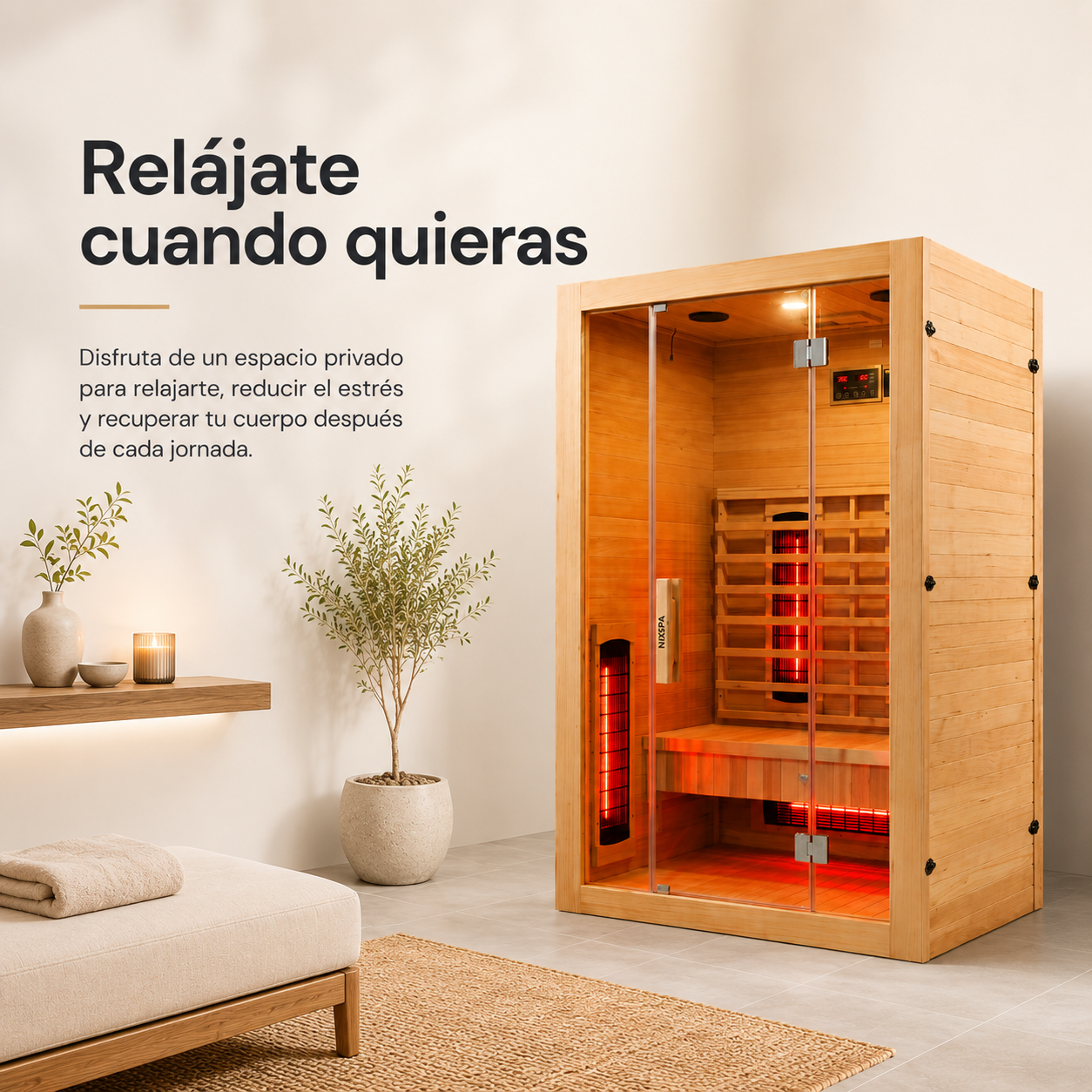 Sauna de infrarrojos para casa 2 personas con 5 paneles, Bluetooth y control digital