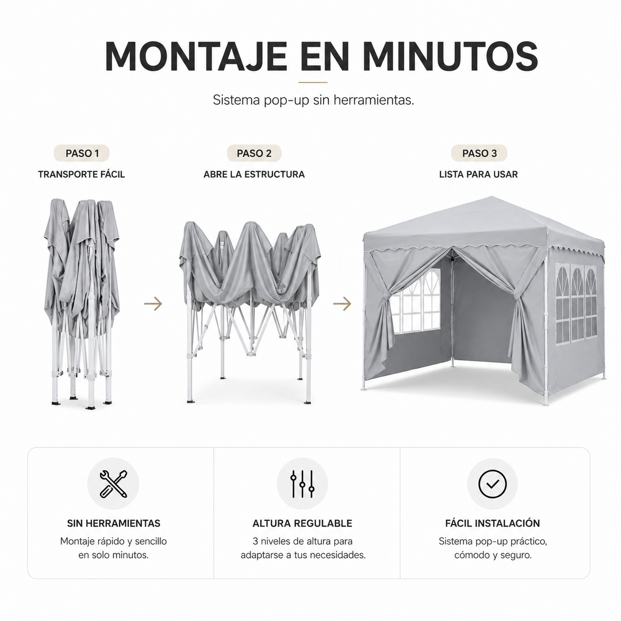 Tente pliable 3x3 M avec 4 parois latérales et structure renforcée