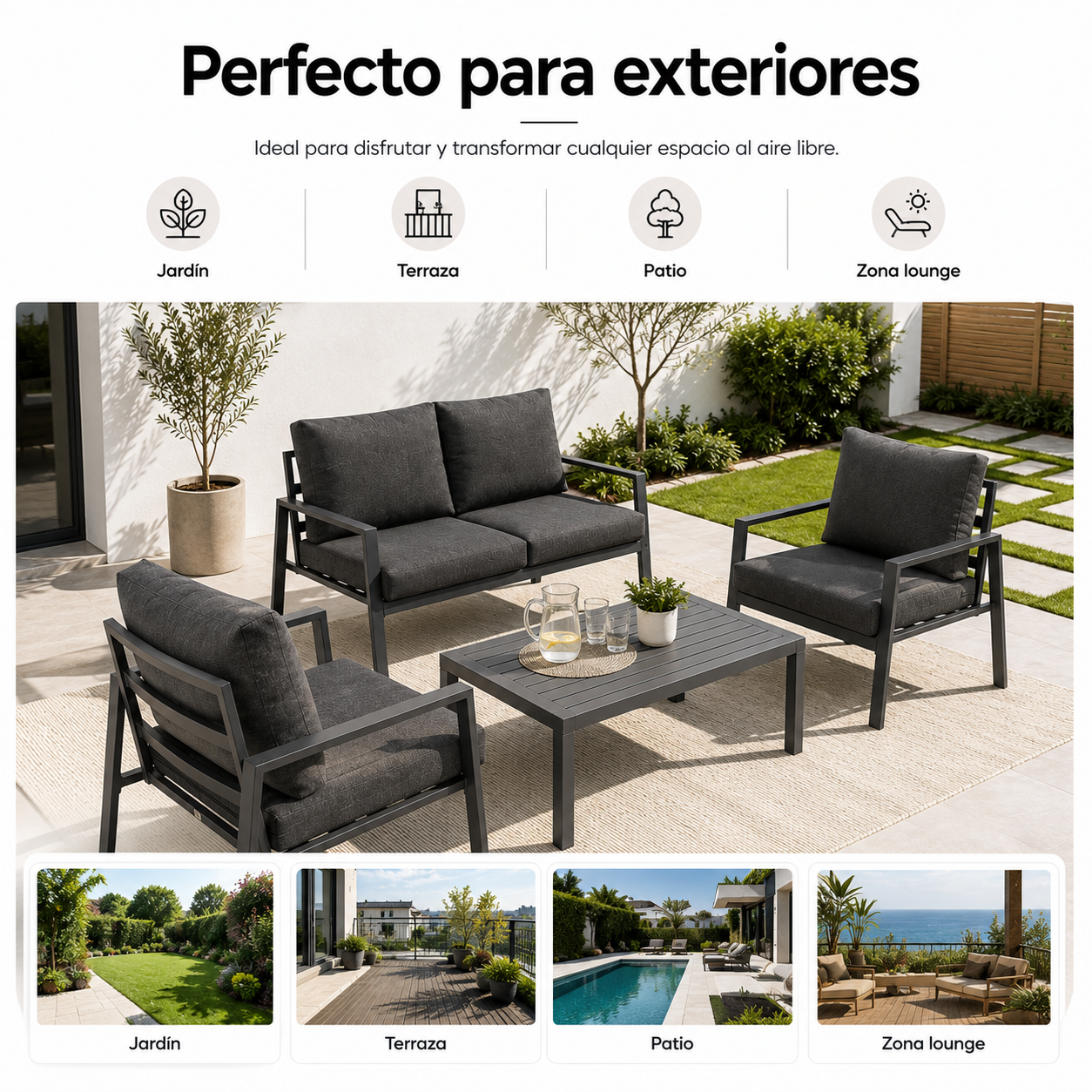 Conjunto De Jardim Sofá Esquerdo Modular De Alumínio Antracite
