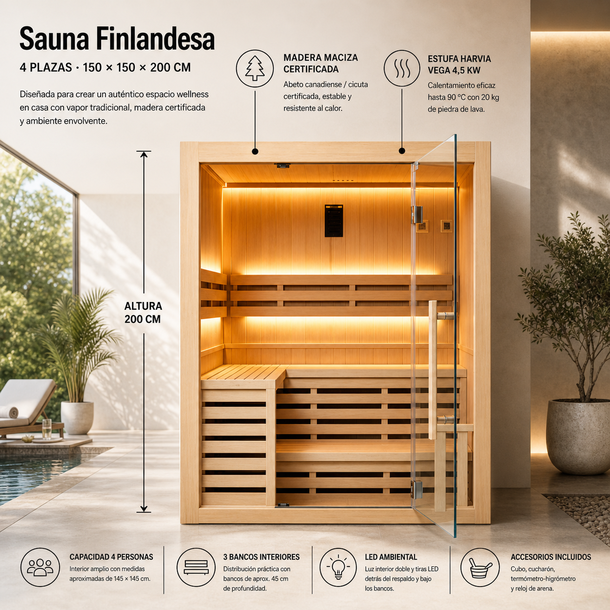 Nix Spa - Sauna tradicional 4 lugares vapor 4,5kW