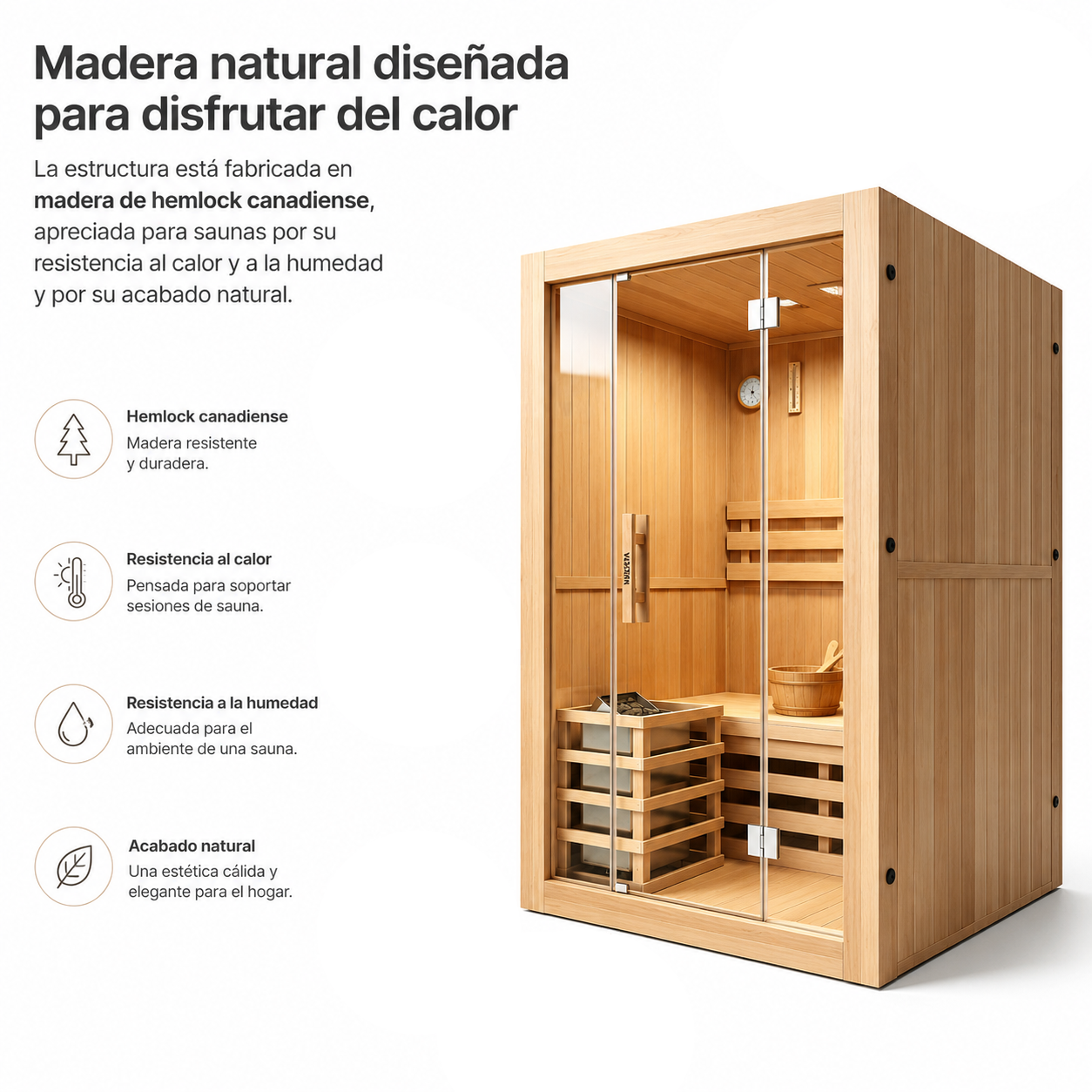 Sauna Finlandesa para casa 2 Personas Madera Hemlock Canadiense