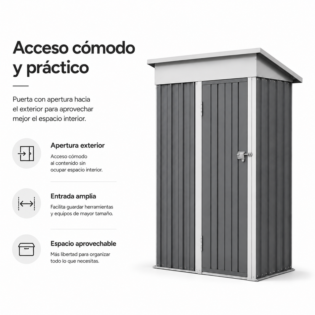 Caseta Metálica de Jardín 158x82,8x185 cm Puerta Exterior