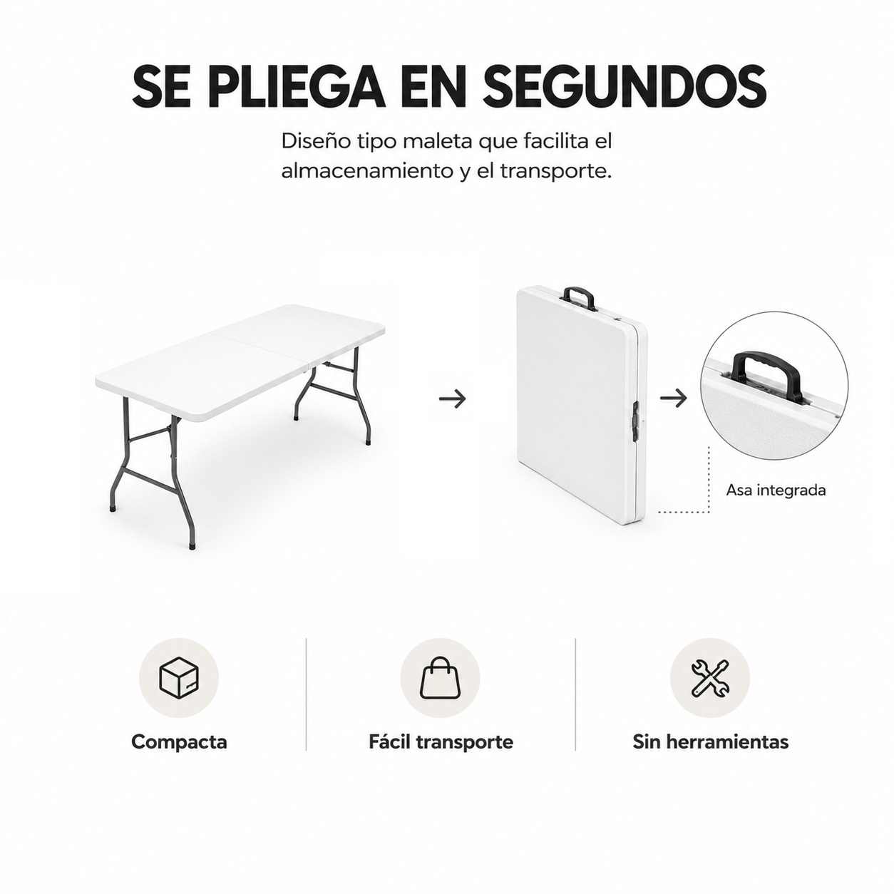 Mesa Plegable Jardín Portátil 180x70x72 cm