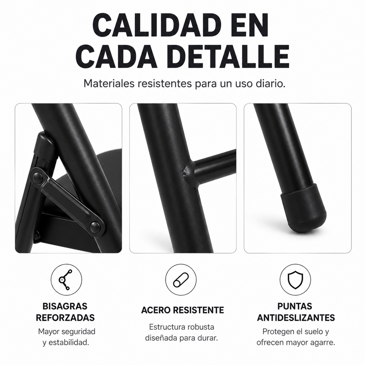 Chaise pliante rembourrée en acier noir