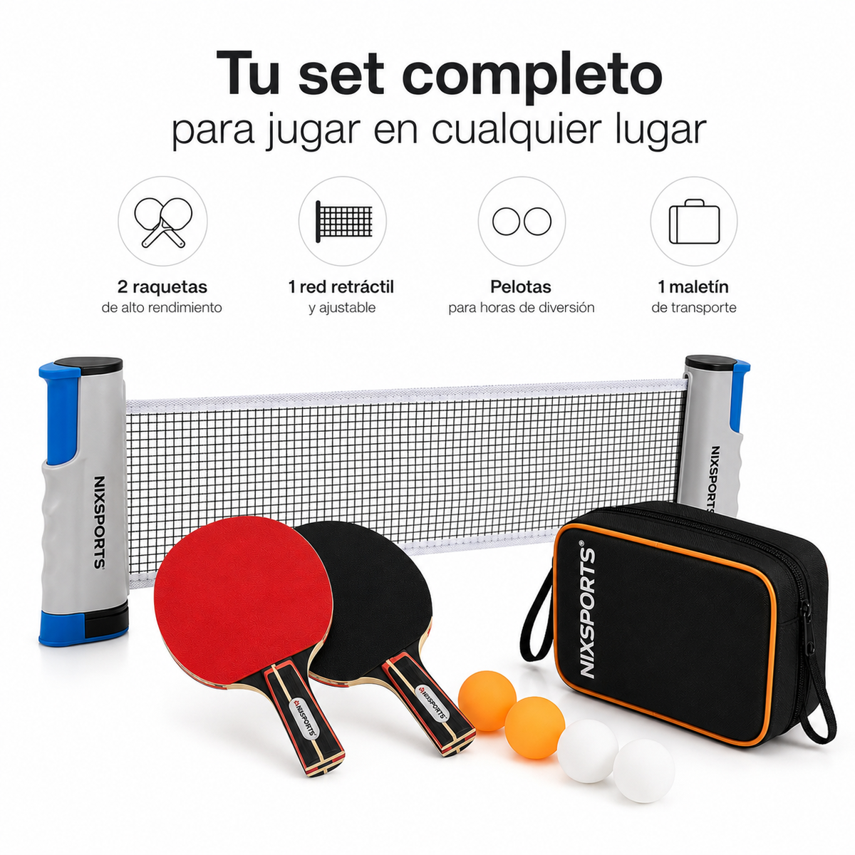 Set Ping Pong Portatile con Rete Retrattile, 2 Racchette e Palline