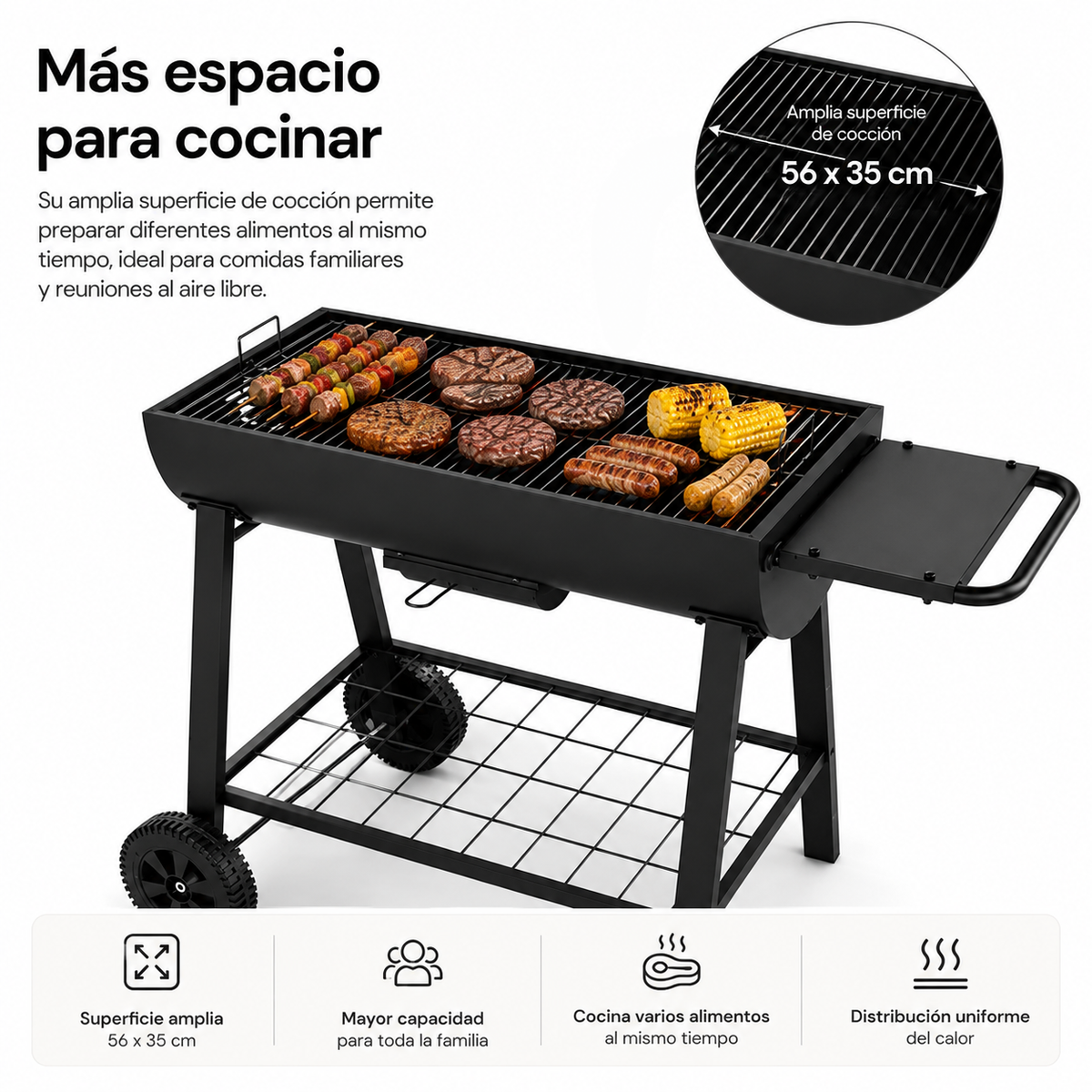 Barbacoa Portátil De Carbón Parrilla Grande Con Ruedas