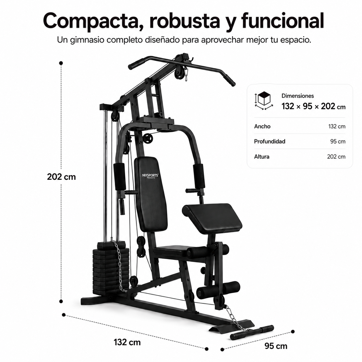 Estação de Musculação Multifuncional com Polias e Banco Ergonómico