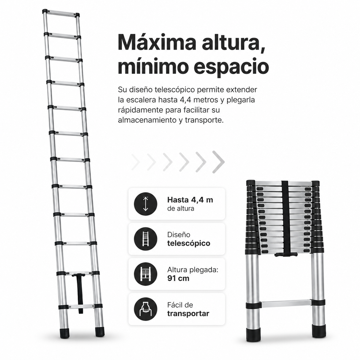 Scala Telescopica Pieghevole in Alluminio 4,4 M Antiscivolo