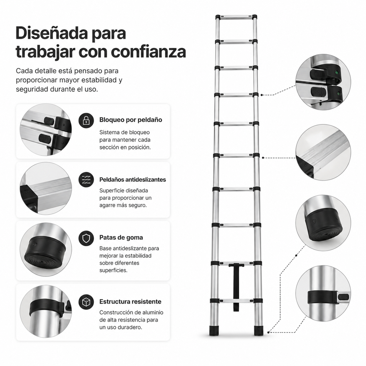 Escalera Telescópica Plegable 3,2 m Peldaños Antideslizantes