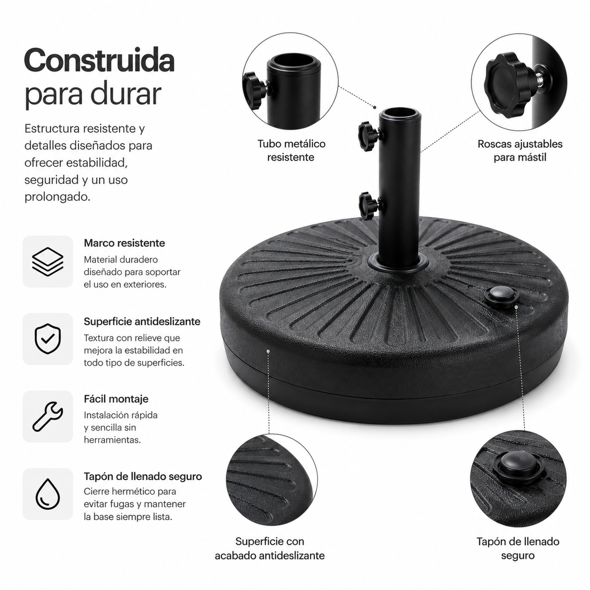 Base Para Sombrilla Rellenable 22 L Con Soporte Central