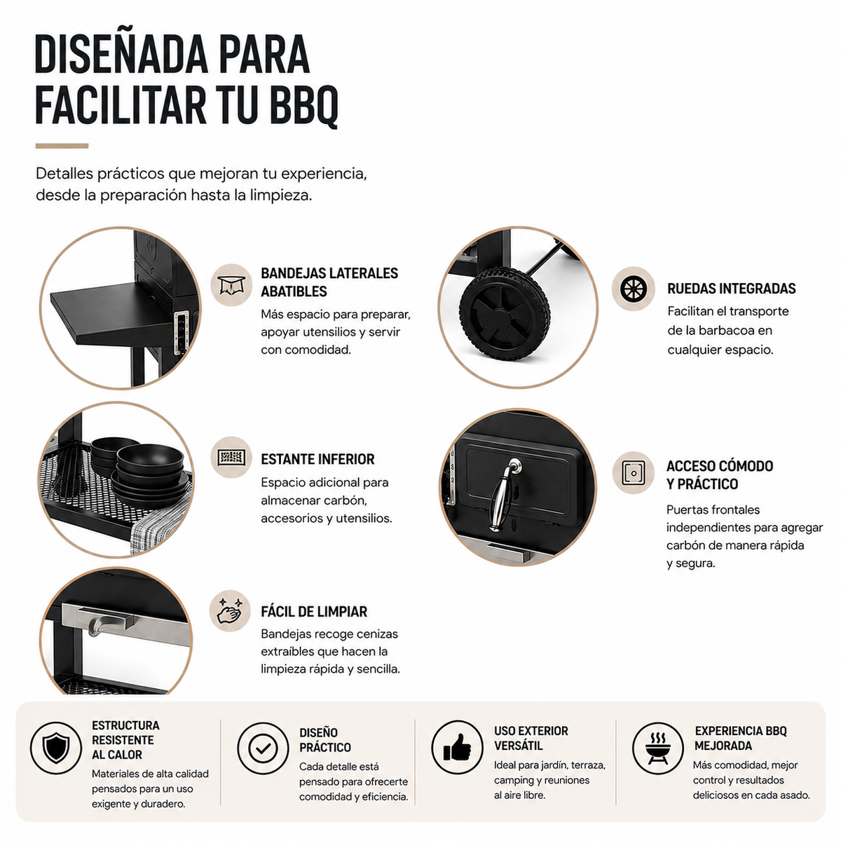 Barbacoa de Carbón Doble Cámara con Ventilación Regulable