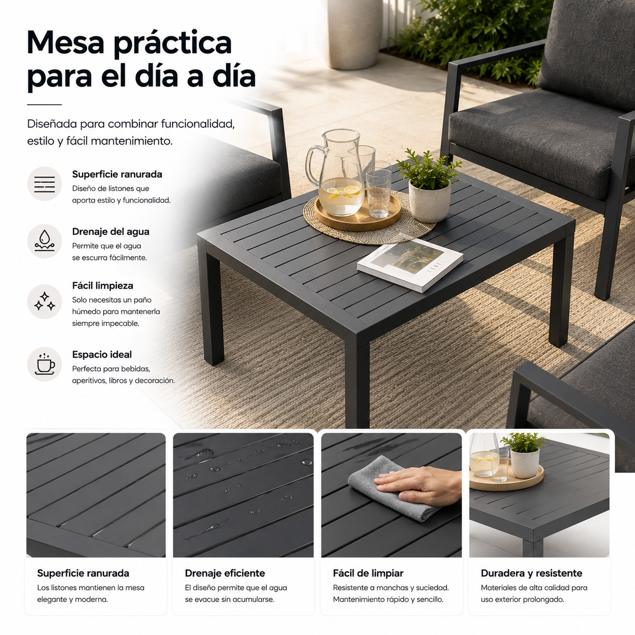 Conjunto De Jardim Sofá Esquerdo Modular De Alumínio Antracite