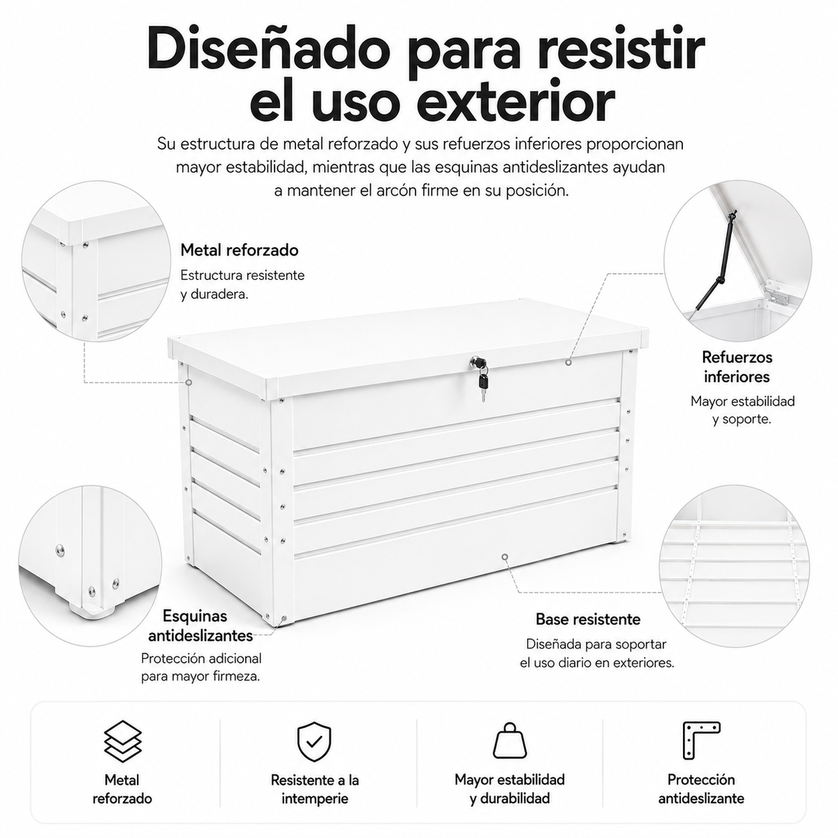 Arcón Metálico Exterior Con Tapa Hidráulica Y Cerradura Para Jardín