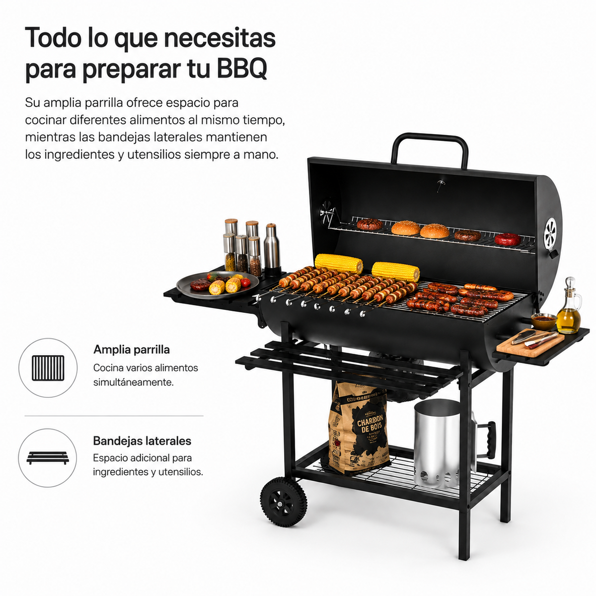Barbacoa De Carbón Con Tapa Y Ventilación Ajustable Para Jardín Con Ruedas