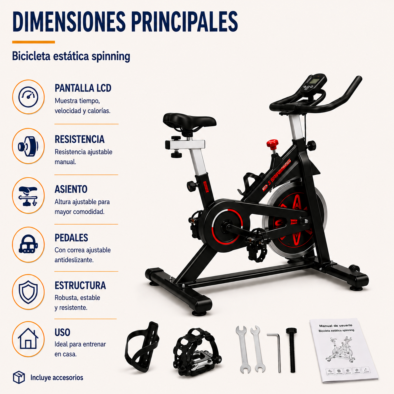 Bicicleta Estática de Spinning com Resistência Ajustável e Ecrã LCD
