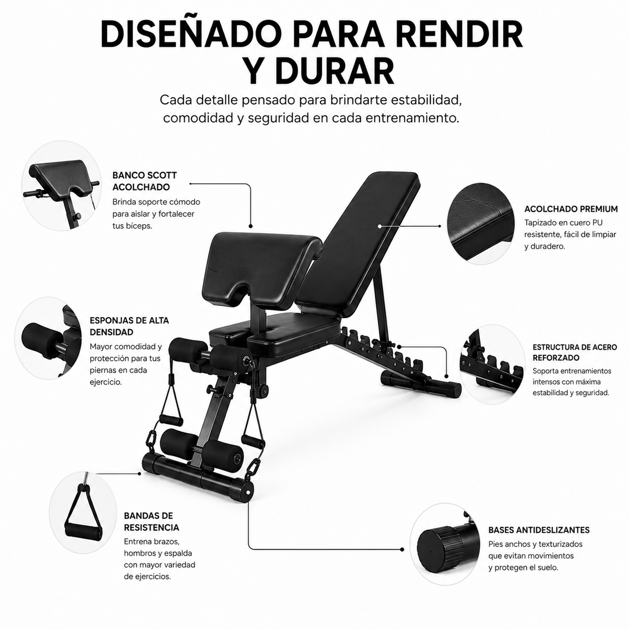 Banco De Musculación Plegable 2 En 1 Scott 120 Kg
