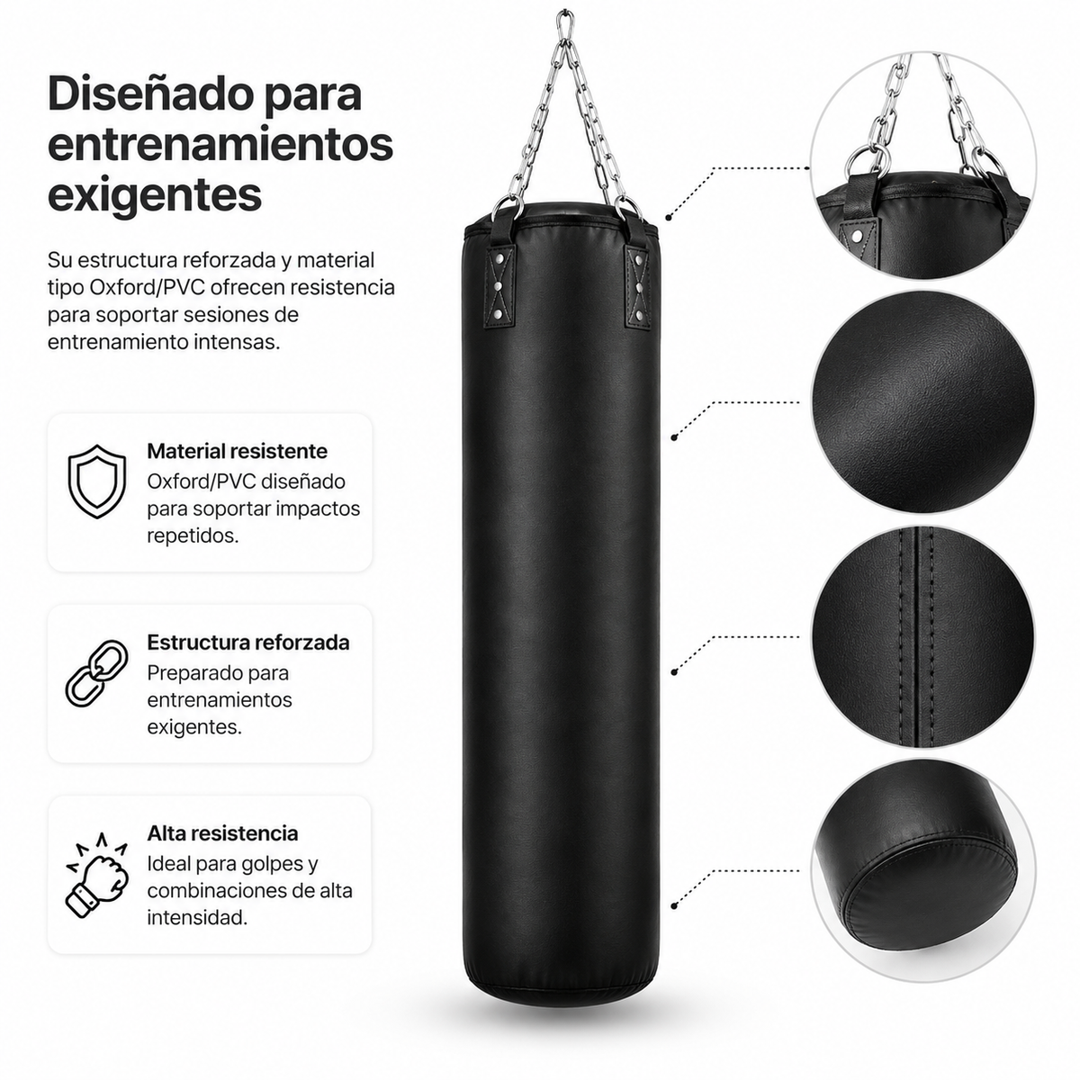 Saco De Boxeo PU 120 Por 40 Cm Cadena Reforzada