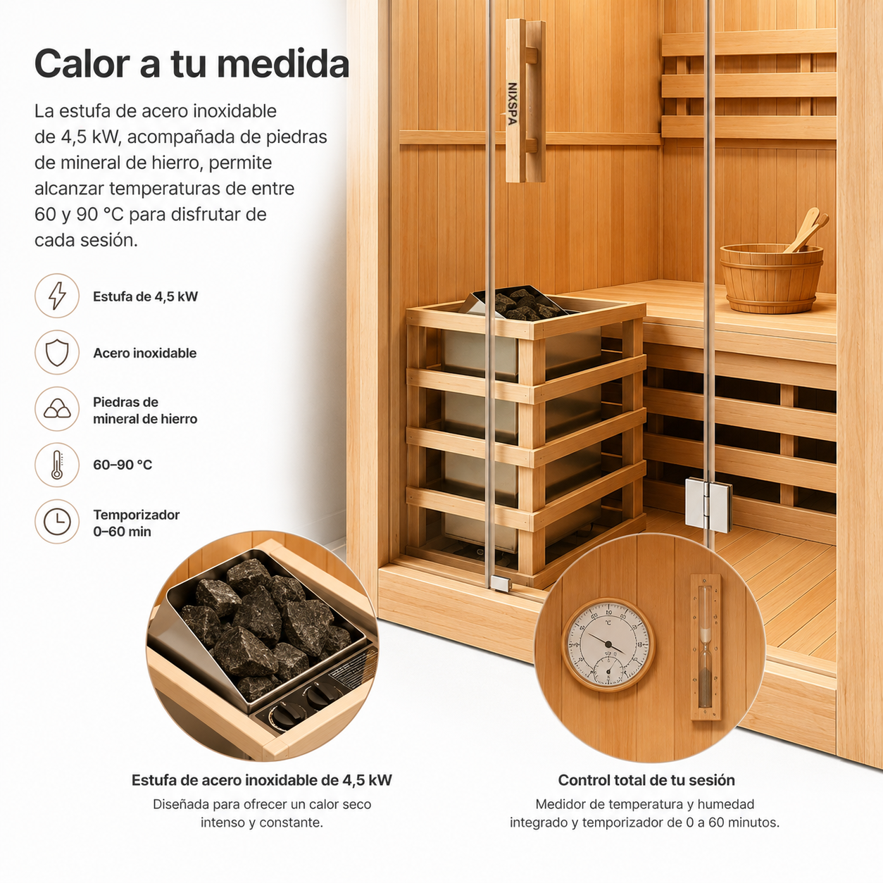 Sauna Finlandesa para casa 2 Personas Madera Hemlock Canadiense