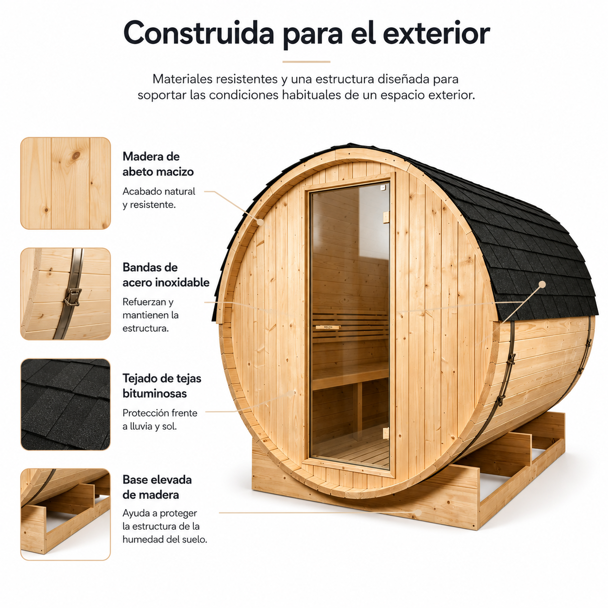 Sauna Barril Exterior para Jardim 5-6 Pessoas em Madeira Abeto 6 kW Telhado de Telhas