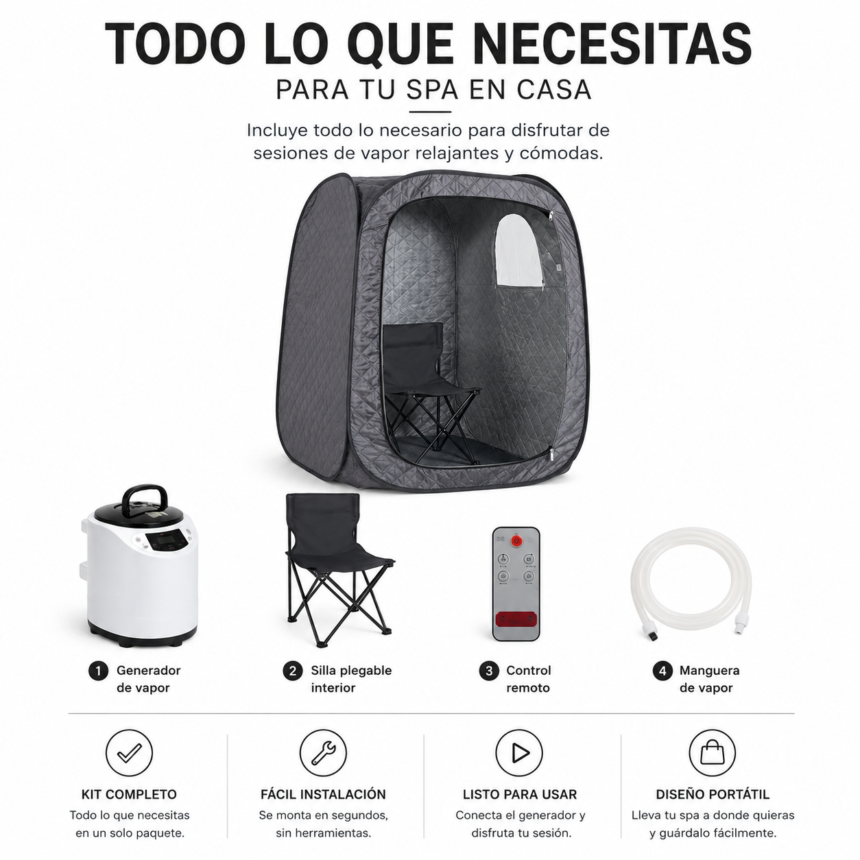 Sauna portable à vapeur avec cabine pliante et générateur indépendant
