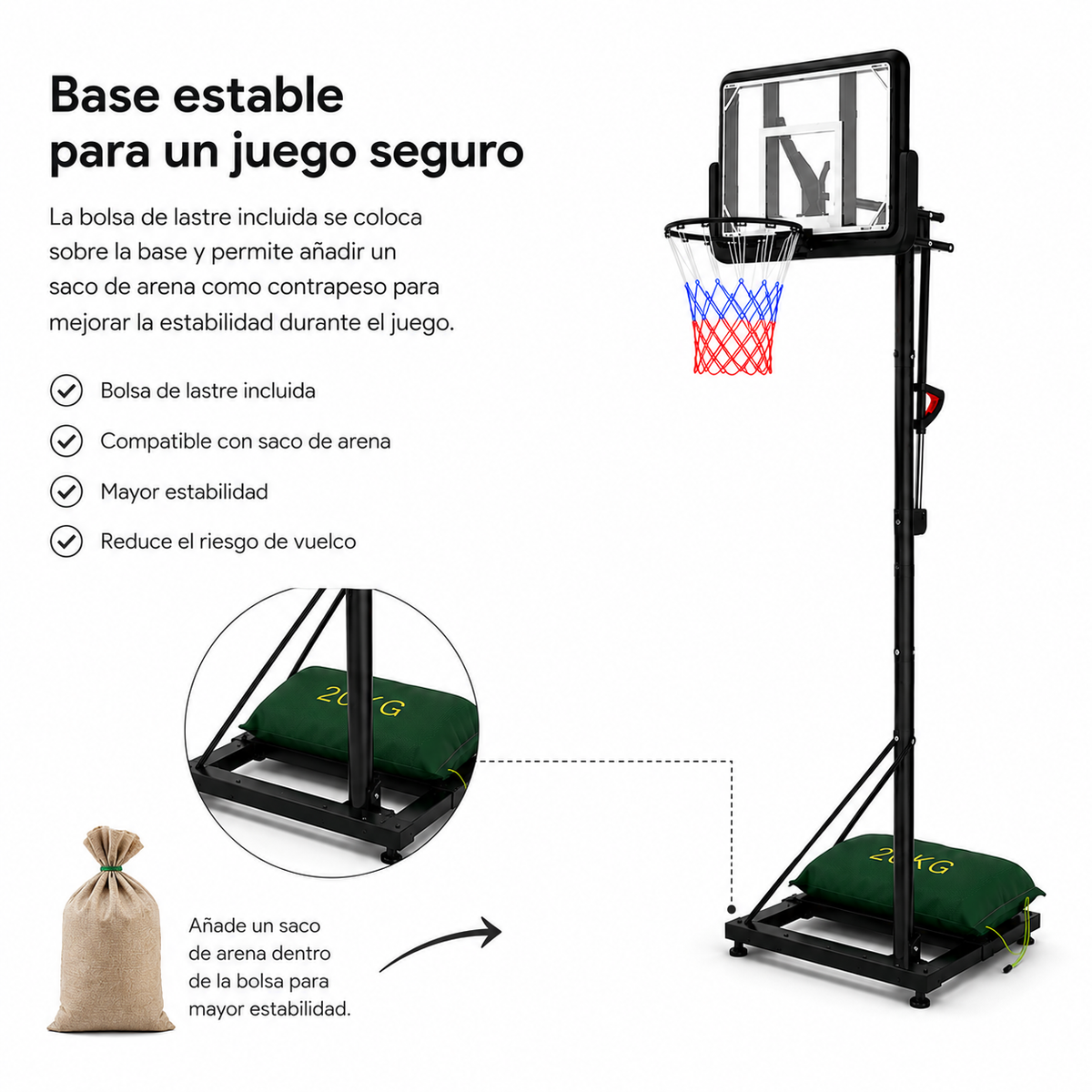 Cesto de Basquetebol com Altura Regulável 2,45-3,05 m