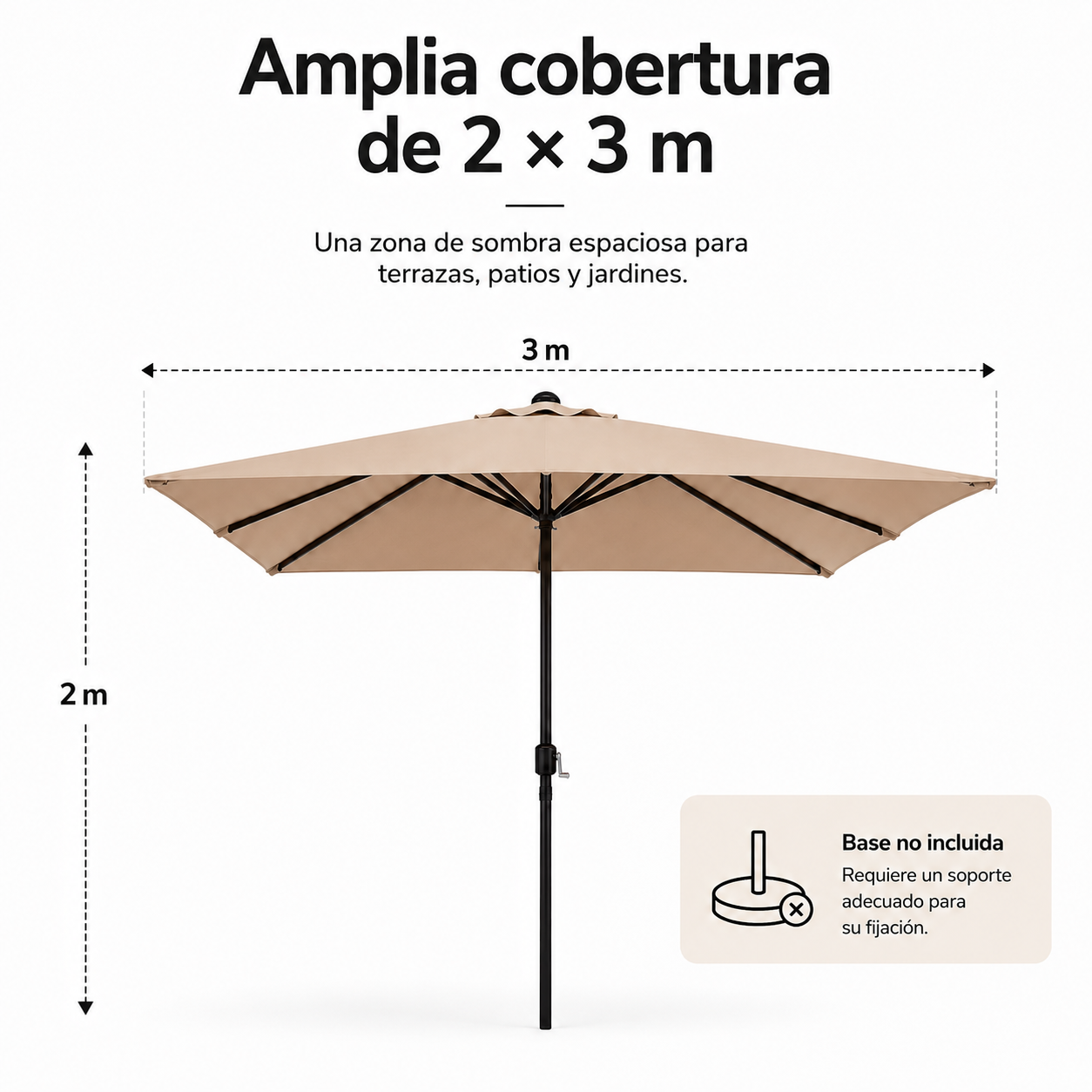 Parasol de jardin réglable 3 mètres avec manivelle couleur kaki