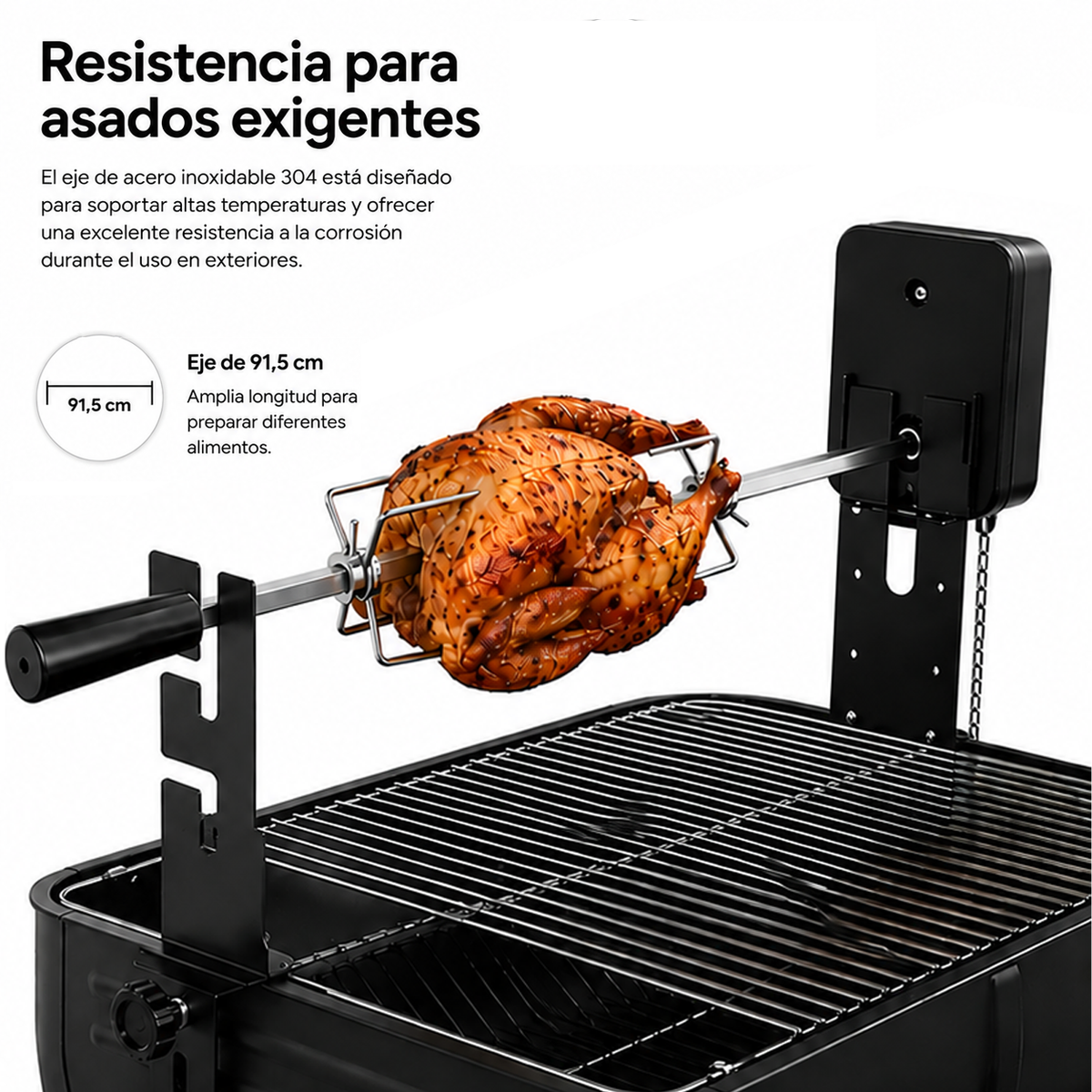 Kit de Assador Giratório para Barbecue com Motor e Eixo Inoxidável