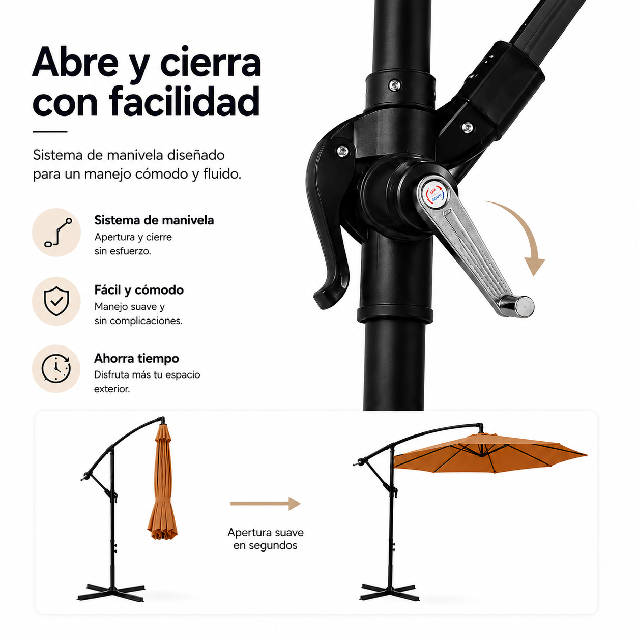 Parasol latéral 3 mètres de jardin inclinable 360° couleur kaki