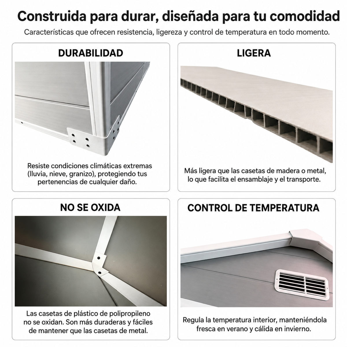 Caseta de jardín XL de resina 6x5" con ventana, doble puerta, ventilación y cierre de seguridad