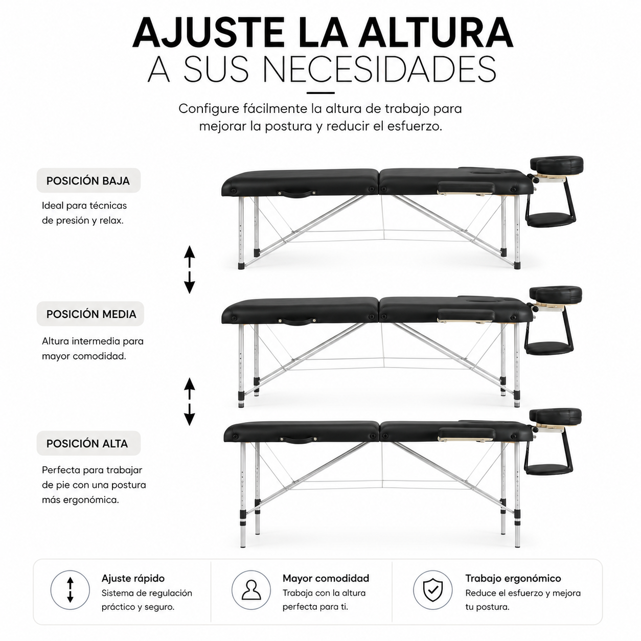 Opvouwbare massagetafel 60 cm, verstelbare hoogte en hoofdsteun, Nix Spa